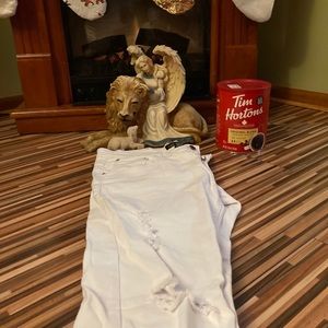 All white distressed jeans